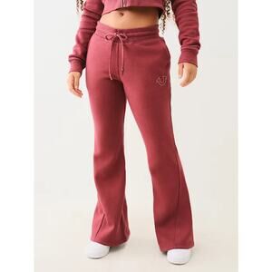 NWT True Religion Joey Mid Rise Big T Flare Sweat Pants Red‎ Women’s Size Medium